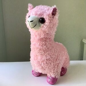 Llama Alpaca Plush Large 18” Stuffed Animal Pink Curly Fur Sparkle Eyes Calplush